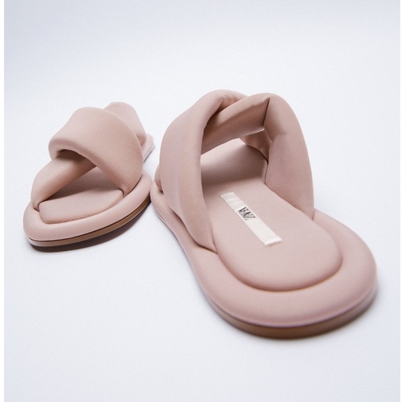 Zara Mauve Quilted square toe sandals/ slides - Picture 5 of 8